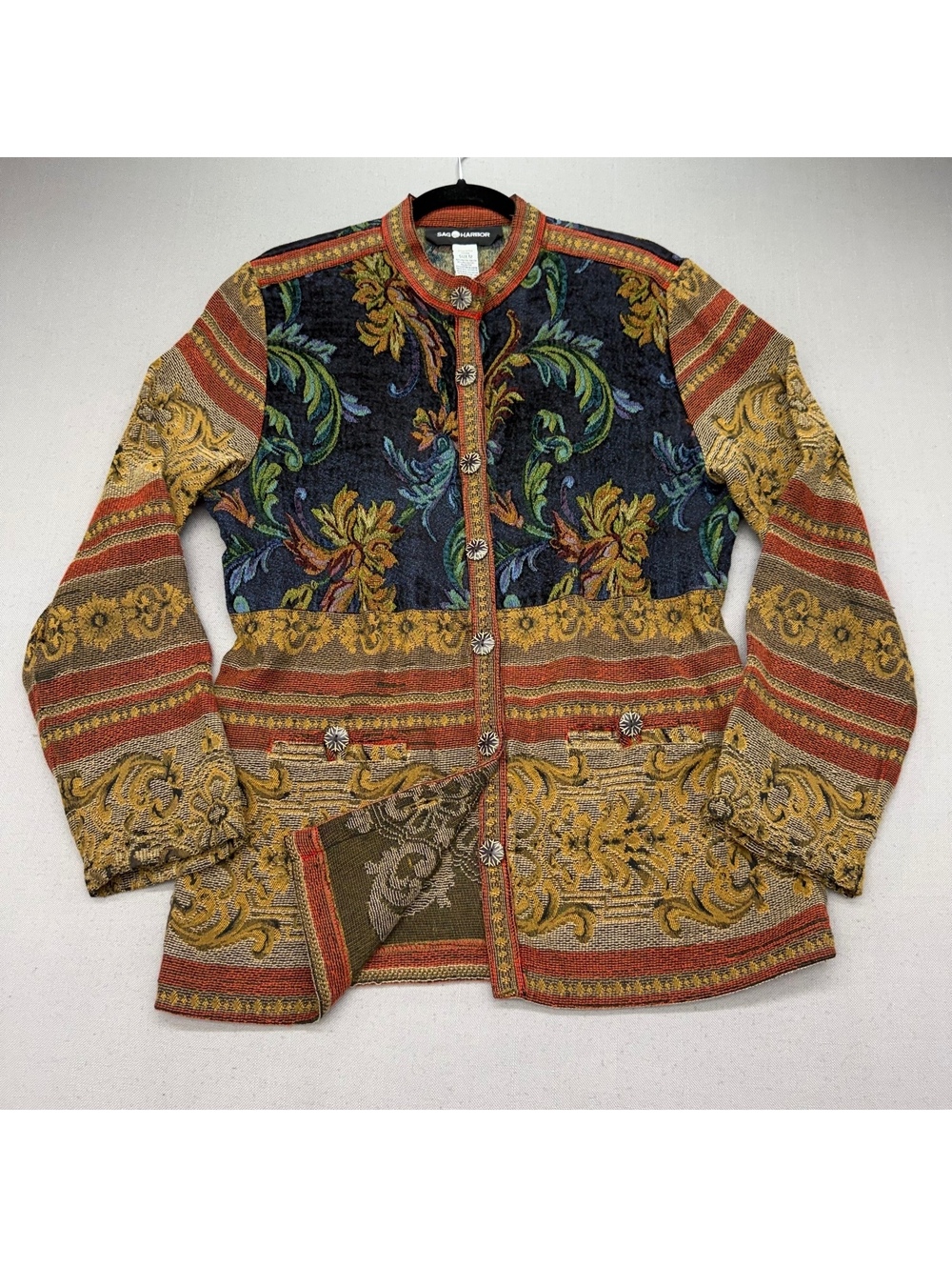 Sag Harbor Tapestry Jacket Size 12 Vintage Floral Brocade Woven Blazer Coat VTG
